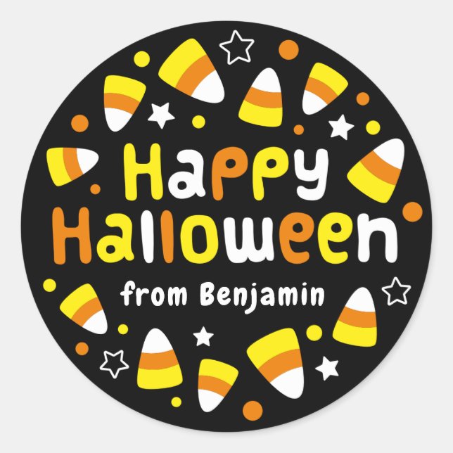 Personalised Halloween Candy Corn Round Sticker (Front)