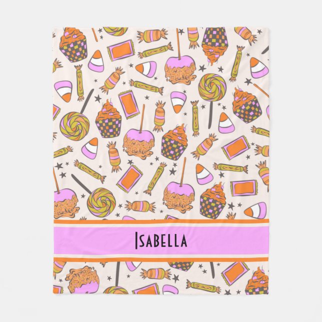 Personalised Halloween Candy Retro Groovy Blanket (Front)
