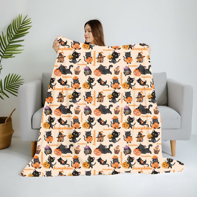Personalised Halloween Cat Blanket – Cute Cat (Creator Uploaded)