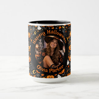 Personalised Halloween Cat Mug with Photo & Name