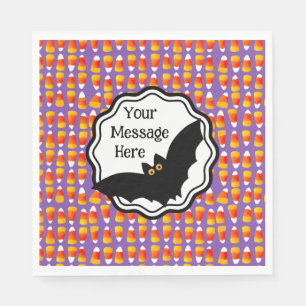 Personalised Halloween Crazy Candy Corn Black Bat Napkin
