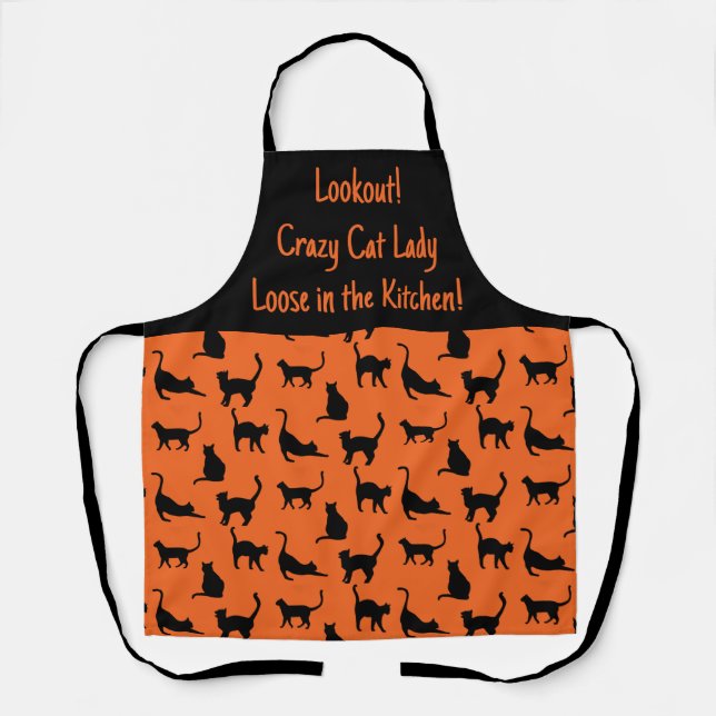 Personalised Halloween Crazy Cat Lady in Kitchen  Apron (Front)