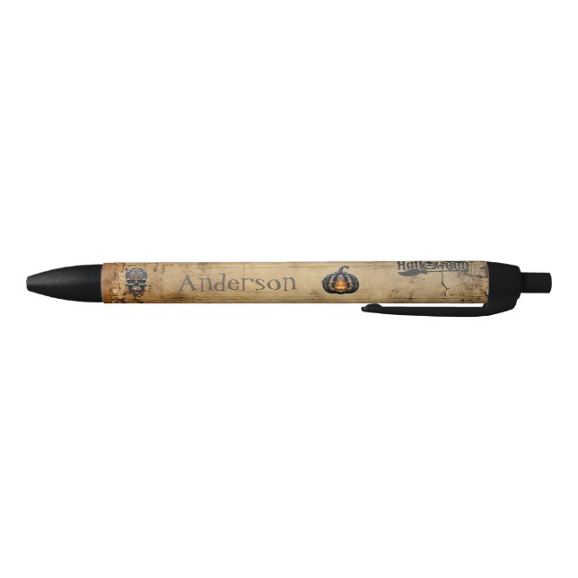 Personalised Halloween Distressed Paper Pumpkin Black Ink Pen (Bottom)