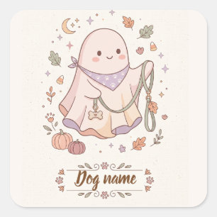 personalised Halloween Dog Mum Ghost Square Sticker