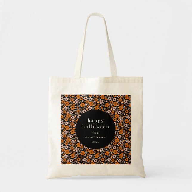 Personalised Halloween Floral Fall Treat Party Tote Bag (Front)