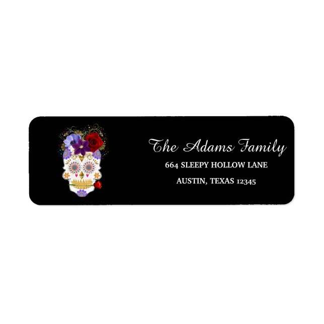 Personalised Halloween Floral Sugar Skull Label (Front)