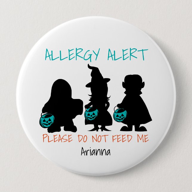 Personalised Halloween Food Allergy Alert Kids 10 Cm Round Badge (Front)