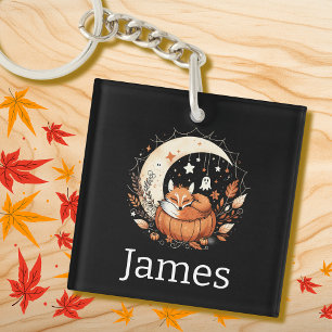 Personalised Halloween Fox and Ghost Key Ring