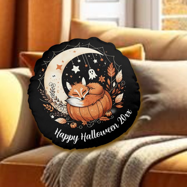 Personalised Halloween Fox and Ghost Round Pillow (Creator Uploaded)