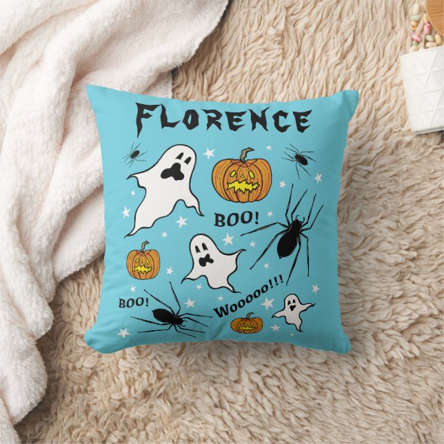 Personalised Halloween Ghosts, Pumpkins and Spider Cushion (Blanket)