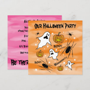 Personalised Halloween Ghosts, Pumpkins and Spider Invitation
