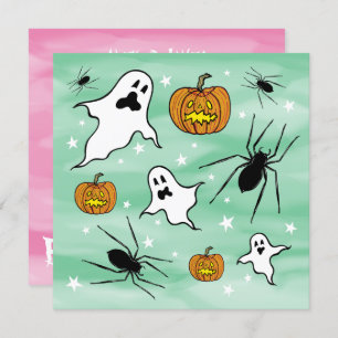 Personalised Halloween Ghosts, Pumpkins and Spider Invitation