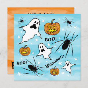 Personalised Halloween Ghosts, Pumpkins and Spider Invitation