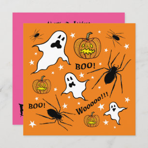 Personalised Halloween Ghosts, Pumpkins and Spider Invitation
