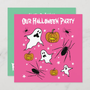 Personalised Halloween Ghosts, Pumpkins and Spider Invitation