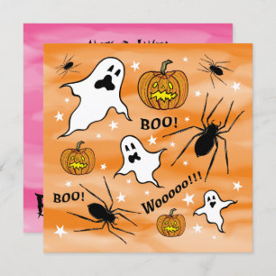 Personalised Halloween Ghosts, Pumpkins and Spider Invitation