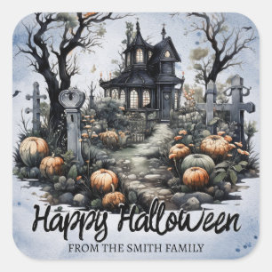 Personalised Halloween Haunted House Square Sticker