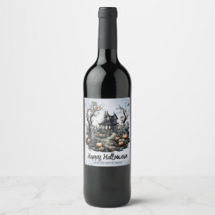 Personalised Halloween Haunted House Wine Label
