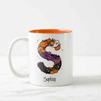 Personalised Halloween Initial S Ghost Pumpkins Two-Tone Coffee Mug