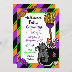 Personalised Halloween Invites   Witch and Cat