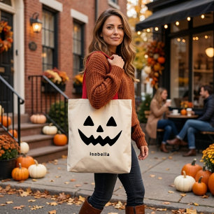 Personalised Halloween Jack O Lantern Pumpkin Face Tote Bag