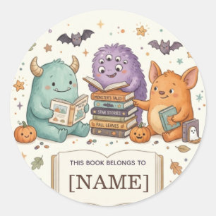 Personalised Halloween Monster Bookplate for Kids Classic Round Sticker