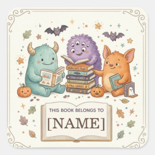 Personalised Halloween Monster Bookplate for Kids Square Sticker