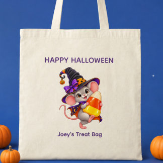 Personalised Halloween Mouse Carrying Candy Corn Tote Bag
