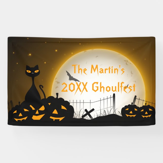 Personalised Halloween Party Banner Cat Pumpkins (Horizontal)