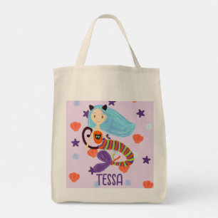 Personalised Halloween Pastel Mermaid Cat Tote Bag