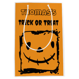 Personalised Halloween Pumpkin Face Trick or Treat Medium Gift Bag