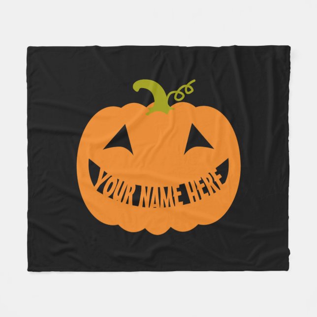 Personalised Halloween Pumpkin Fleece Blanket (Front (Horizontal))