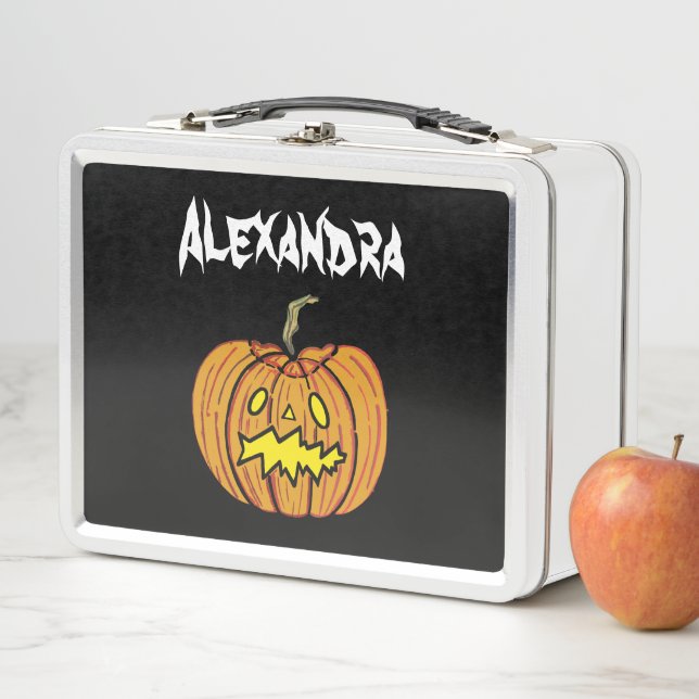 Personalised Halloween Pumpkin Metal Lunch Box (In Situ)