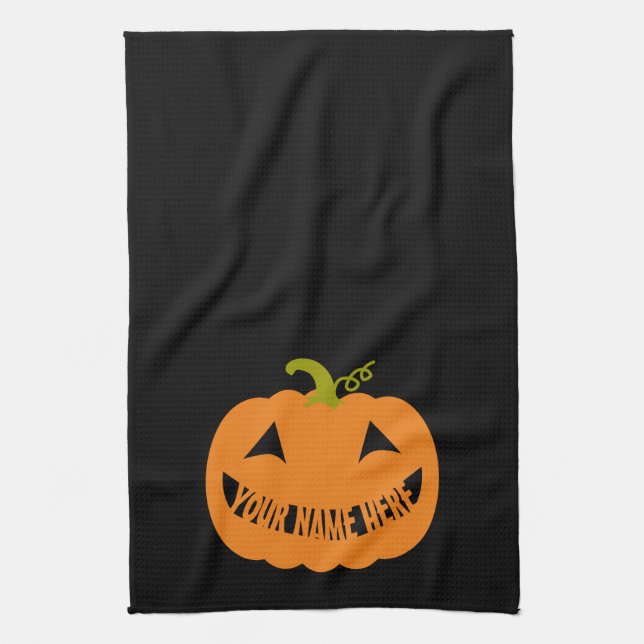 Personalised Halloween Pumpkin Tea Towel (Vertical)