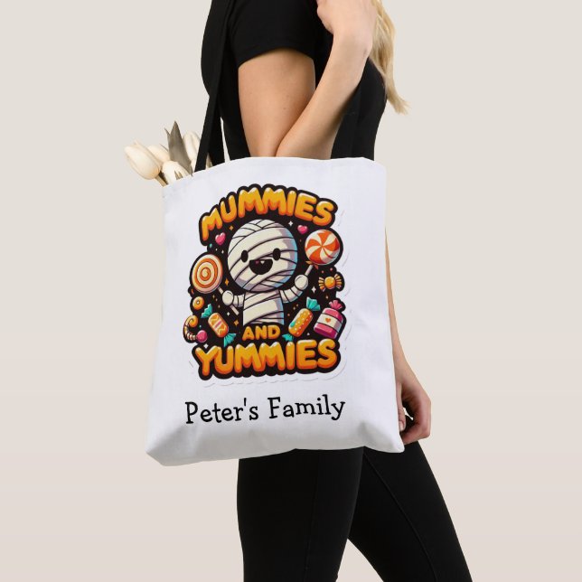 Personalised Halloween Pun Cute Mummy Tote Bag (Close Up)