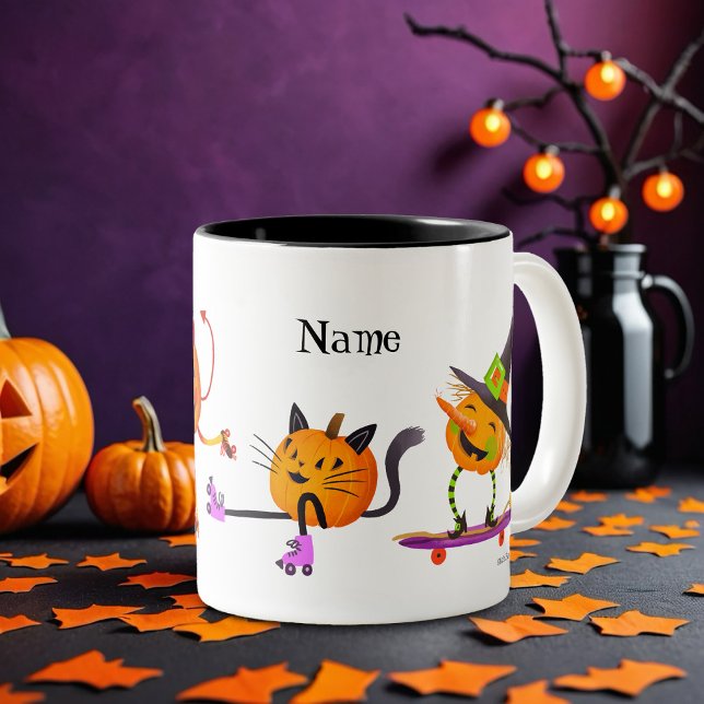 Personalised Halloween Roller Skate Pumpkins  Two-Tone Coffee Mug (Creator Uploaded)