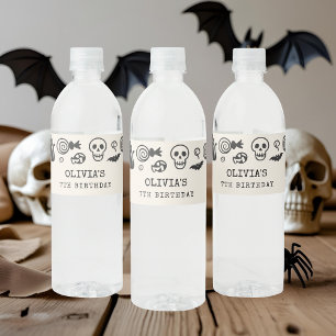 Personalised Halloween Skeleton & Ghost Birthday  Water Bottle Label