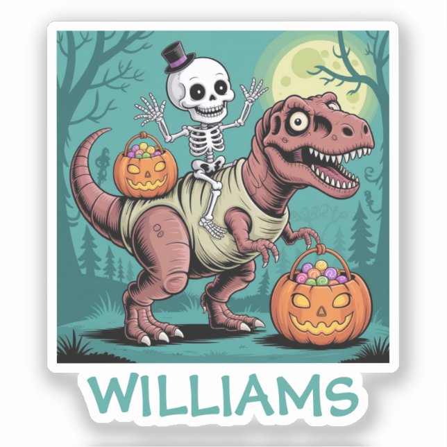 Personalised Halloween Skeleton Riding Dinosaur (Front)