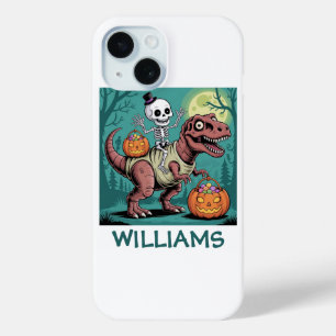Personalised Halloween Skeleton Riding Dinosaur iPhone 15 Case