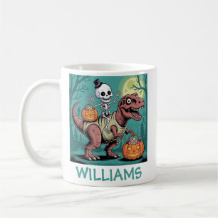 Personalised Halloween Skeleton Riding Dinosaur Coffee Mug