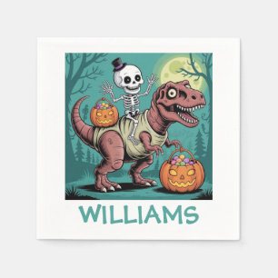 Personalised Halloween Skeleton Riding Dinosaur Napkin