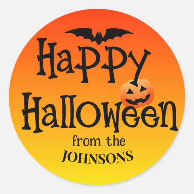 Personalised Halloween Stickers: Add Family Name  Classic Round Sticker (Front)