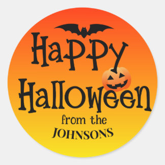 Personalised Halloween Stickers: Add Family Name Classic Round Sticker