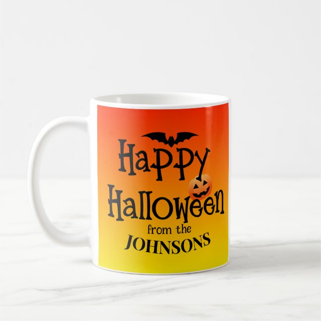 Personalised Halloween Stickers: Add Family Name  Coffee Mug (Left)