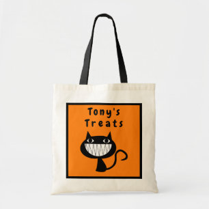 Personalised Halloween Treats Smiling Black Cat Tote Bag