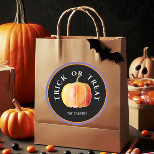 Personalised, Halloween Trick or Treat w/Pumpkin Classic Round Sticker