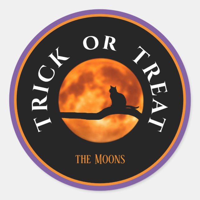 Personalised, Halloween Trick or Treat with Moon Classic Round Sticker (Front)