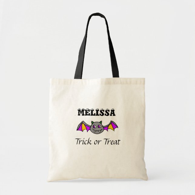 Personalised Halloween Trick or Treating Bat Tote Bag (Front)