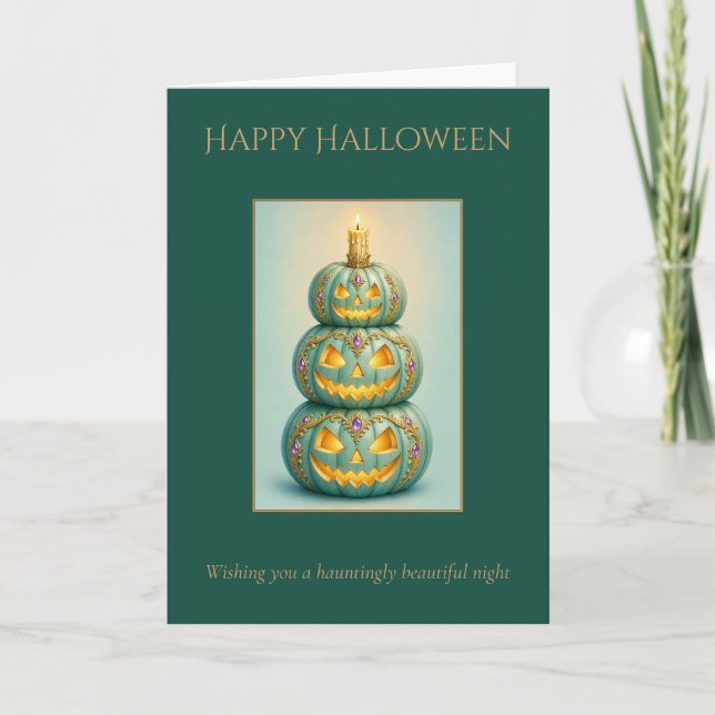 Personalised Halloween Triple Jack-O-Lantern Stack Card (Front)