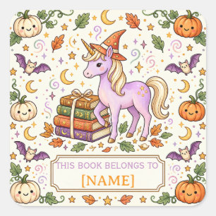 Personalised Halloween Unicorn Bookplate for Kids Square Sticker